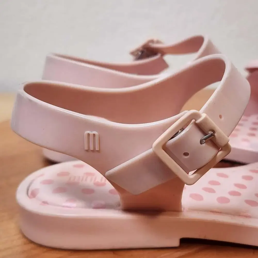 Mini Melissa Sandals Girls Size 2 Pink Bow Jelly Polka Dot Vegan Summer